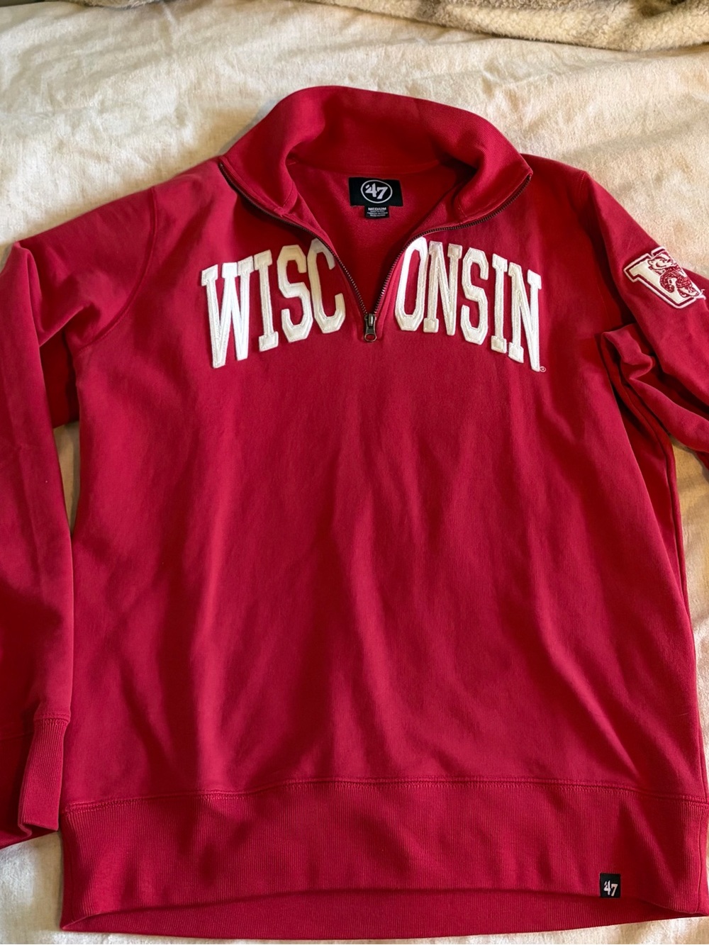 47 Brand Wisconsin Red Quarter-Zip Pullover with White Lettering